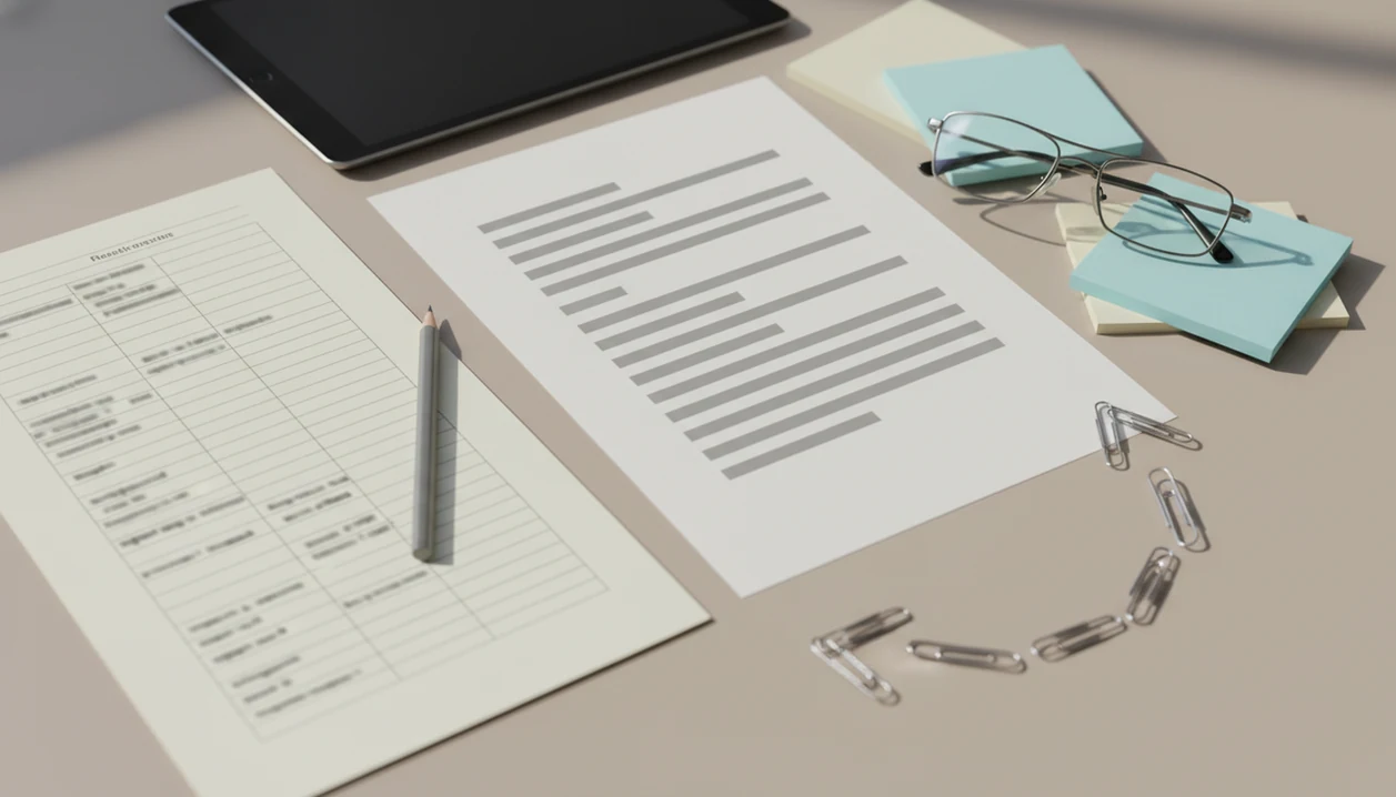 A study desk shows a research paper being turned into an editable document for academic notes.