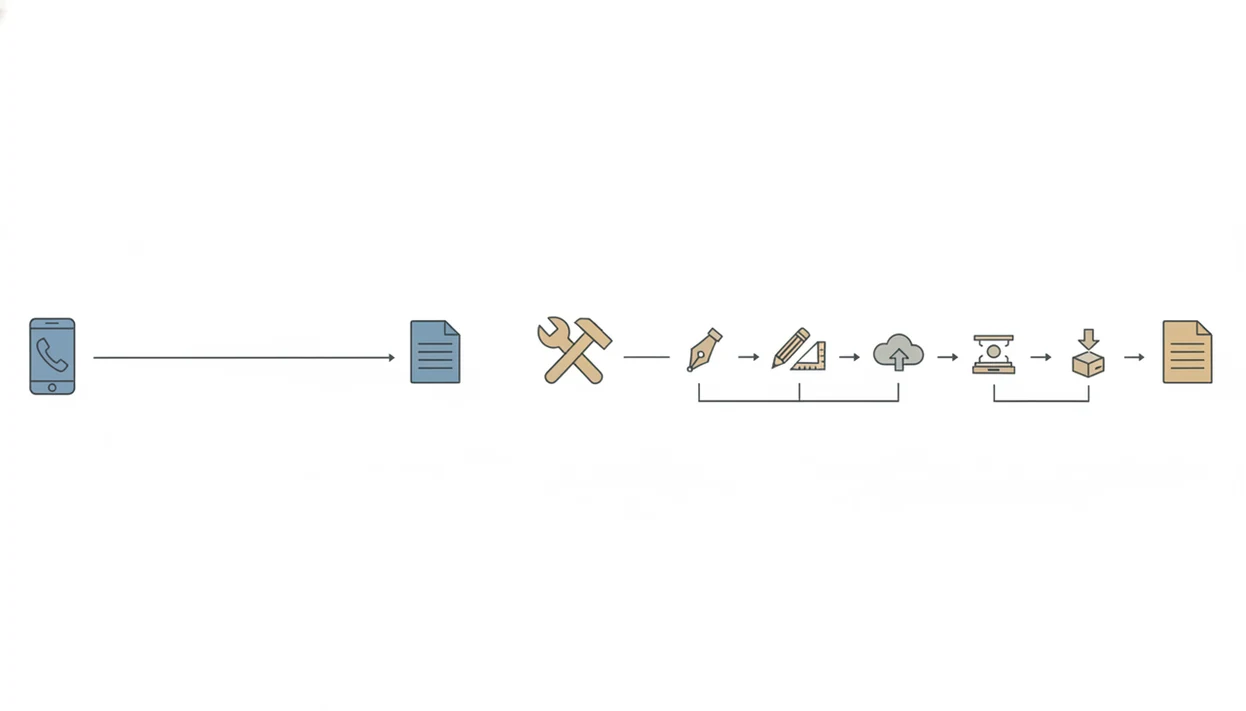 A minimalist branching diagram shows a short mobile conversion path beside a longer full PDF toolkit path.