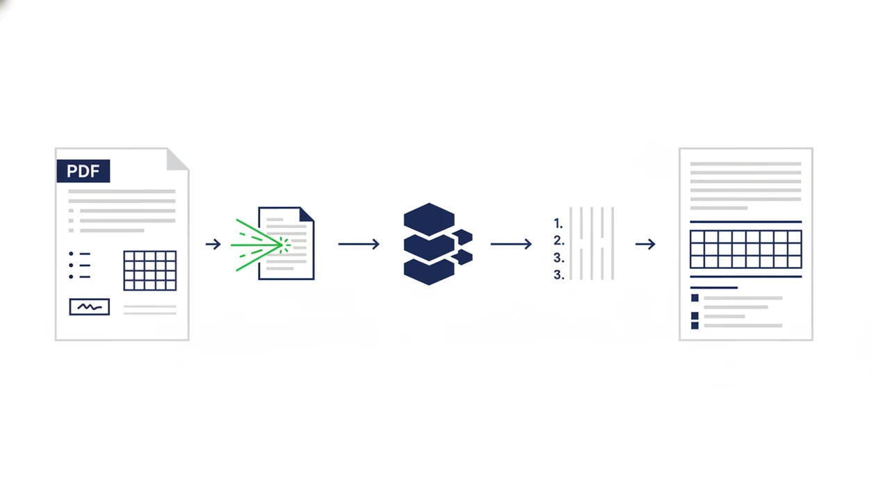 A clean diagram shows a contract PDF becoming a structured editable document through mobile conversion steps.