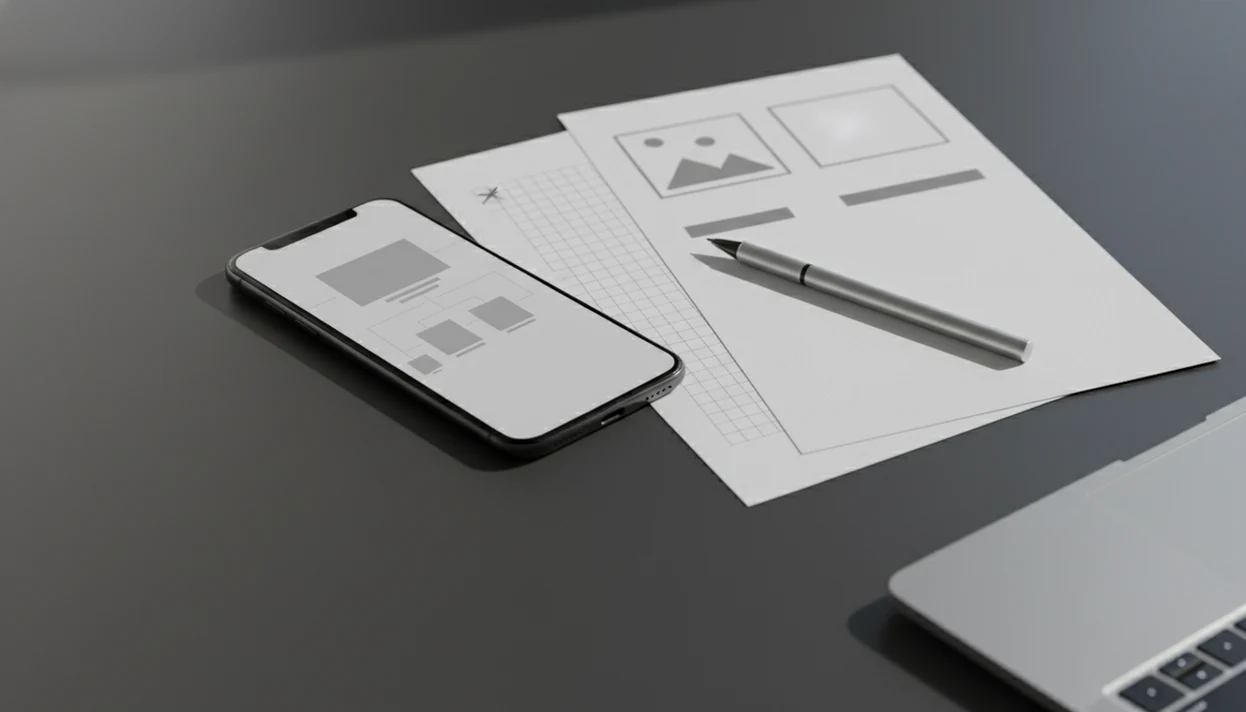 A smartphone sits beside printed PDF pages, suggesting a clean mobile PDF to Word conversion workflow.