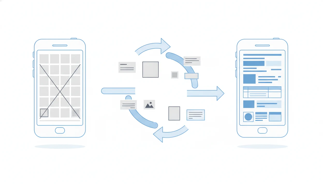 Two phones show a fixed PDF layout transforming into editable Word-style document blocks.