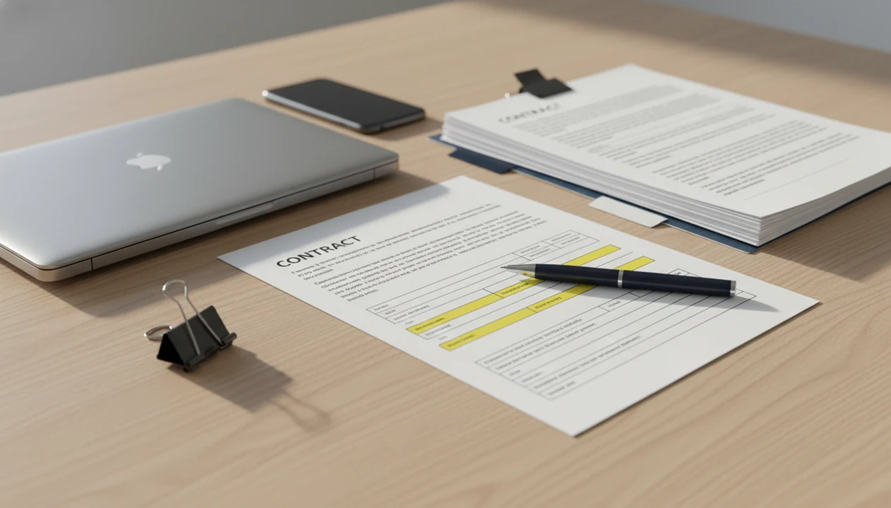 A business desk shows a phone, laptop, and organized documents ready for PDF to Word conversion.