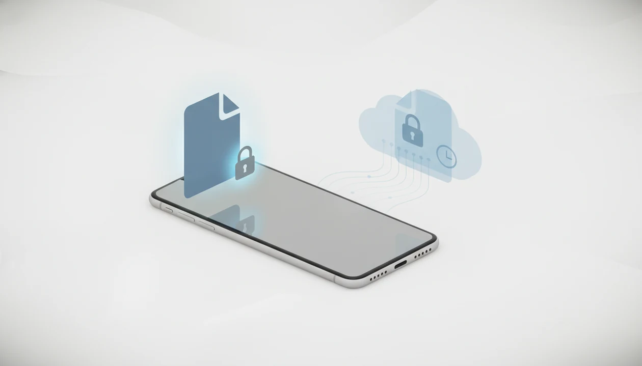 A phone, document icons, locks, and a cloud illustrate privacy choices in PDF to Word conversion.