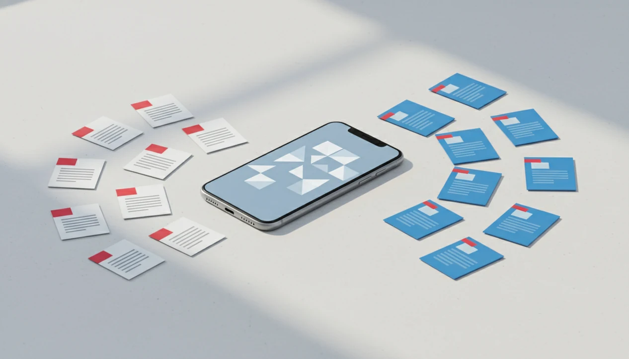 A smartphone on a desk shows multiple documents flowing from PDF-like pages into editable files.