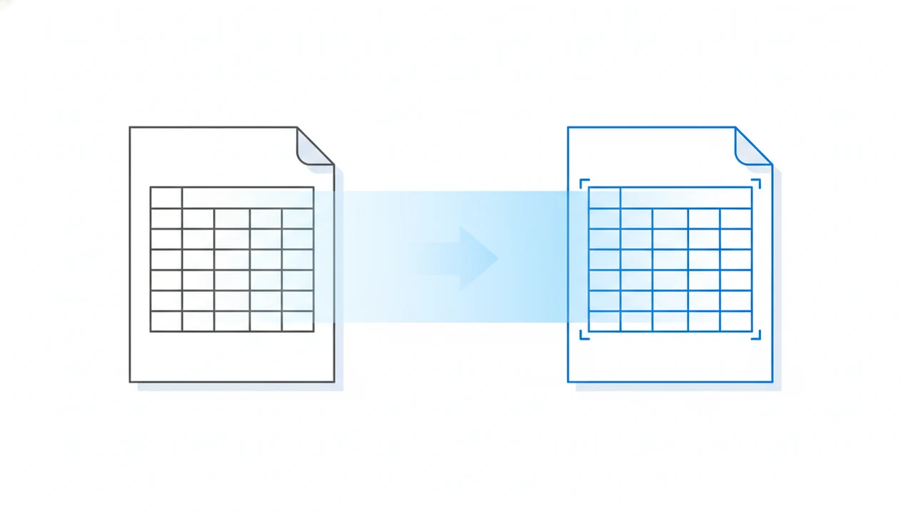 An abstract PDF table is scanned and rebuilt into a clean editable document table.
